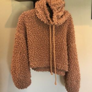 Free people cropped furry hoodie